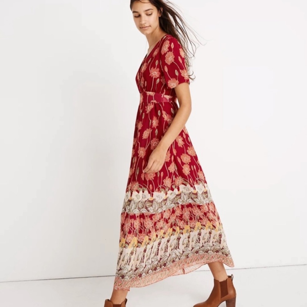 Madewell Tulip Sleeve Sunflower Maxi Dress Sz 8